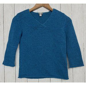 J. Jill Cotton Blend Knit 3/4 Sleeve Boxy Cropped V Neck Sweater Size XS